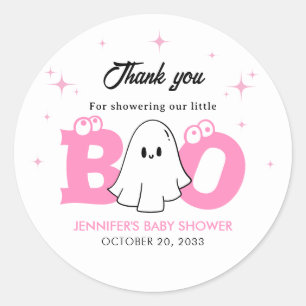 Adesivo Redondo Chá de fraldas De Menina Boo Halloween Obrigado