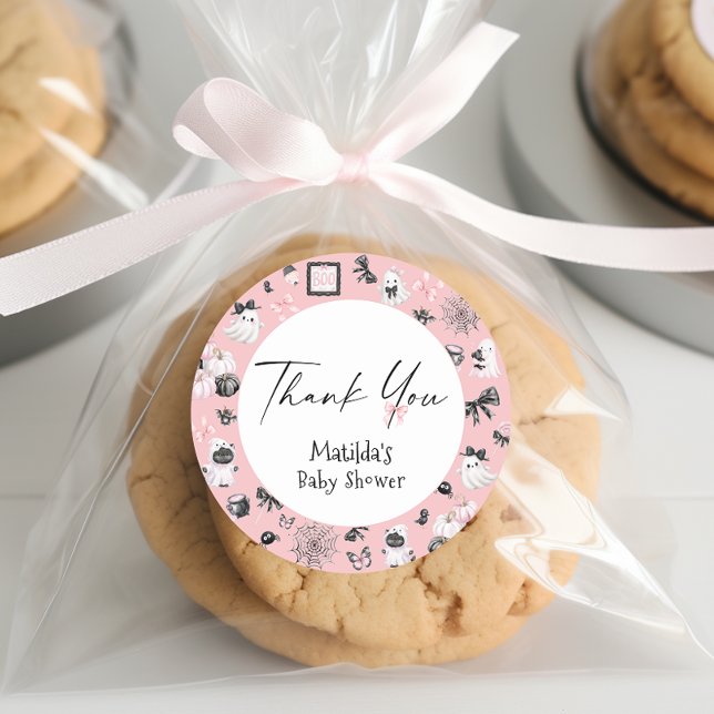 Adesivo Redondo Chá de fraldas De Menina Boo Halloween Obrigado (Criador carregado)