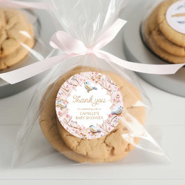 Adesivo Redondo Chá de fraldas de menina Floral Rosa-Inverno Obrig