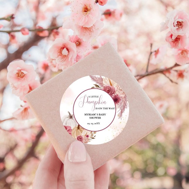 Adesivo Redondo Chá de fraldas de Menina Floral Rosa-Rosa (Criador carregado)