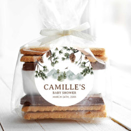 Adesivo Redondo Chá de fraldas de Menino das Montanhas Woodland