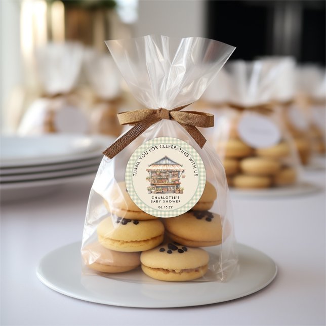 Adesivo Redondo Chá de fraldas de mercado do agricultor com cresci (LOCALLY GROWN BABY 
THANK YOU STICKERS)