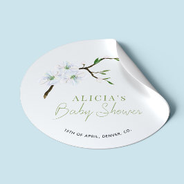 Adesivo Redondo Chá de fraldas de moinho elegante floral azul Past