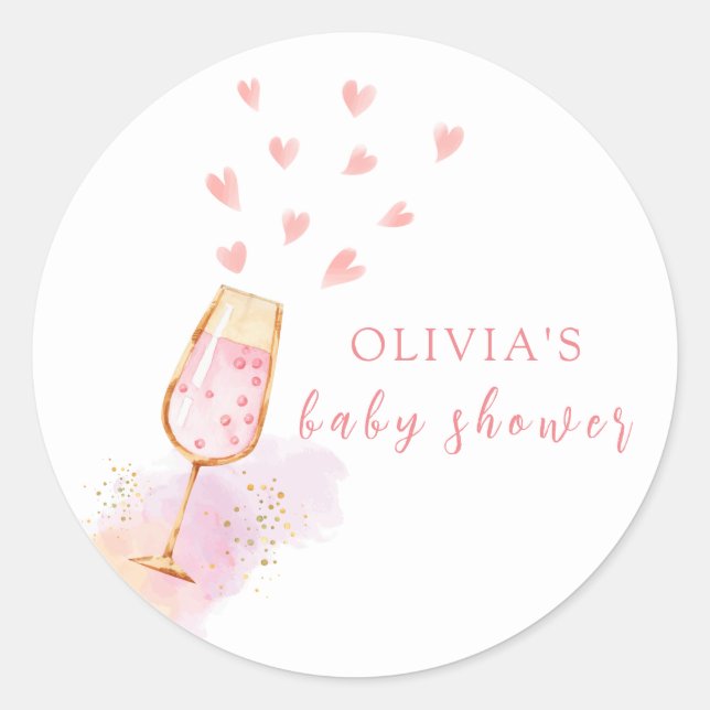 Adesivo Redondo Chá de fraldas de Namorados de Champanhe Sweet Ros (Frente)