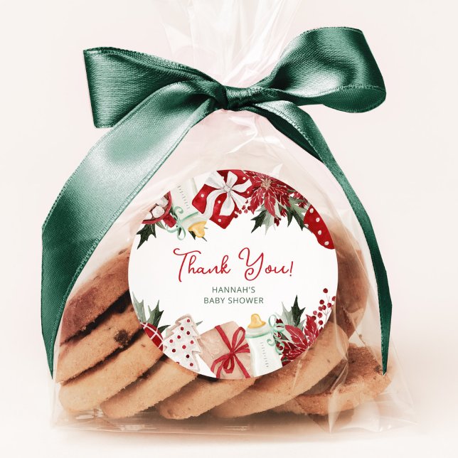 Adesivo Redondo Chá de fraldas De Natal Obrigado A Favor (Criador carregado)