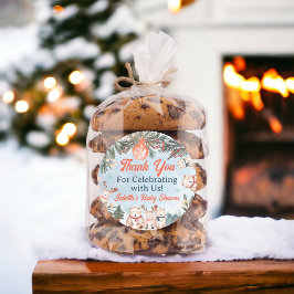 Adesivo Redondo Chá de fraldas de Natal para o inverno de animais 