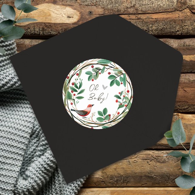 Adesivo Redondo Chá de fraldas de Natal Winter Wreath Berry (Criador carregado)