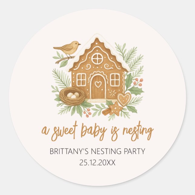 Adesivo Redondo Chá de fraldas de nidificação de inverno de algodã (Frente)