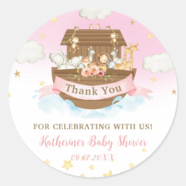 Adesivo Redondo Chá de fraldas de Noah com Animais Rosa de Arca Ob