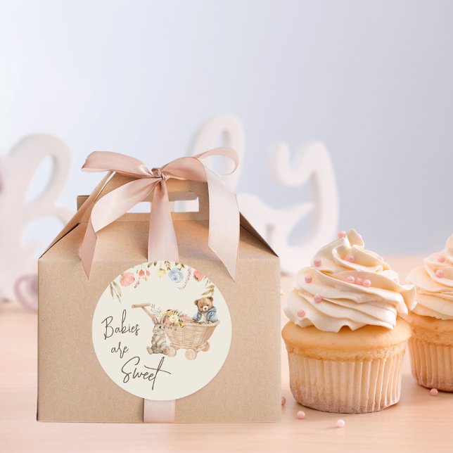 Adesivo Redondo Chá de fraldas de Nursery de flor selvagem (Watercolor Wild flower Boho Nursery Baby Shower Classic Round Sticker)