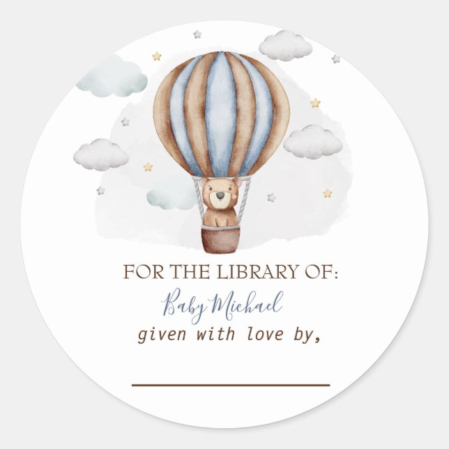 Adesivo Redondo Chá de fraldas de Nuvens do Urso de Teddy com Balã (Frente)