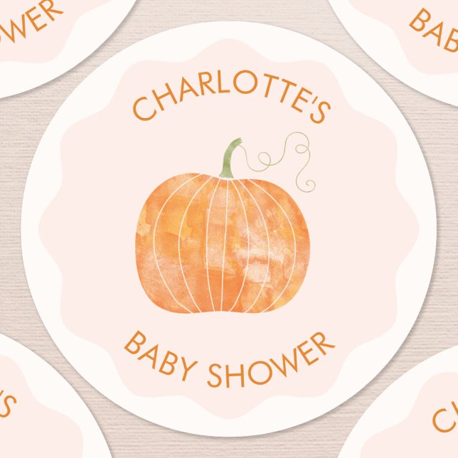 Adesivo Redondo Chá de fraldas de outono de Bompkin (Personalized pumpkin autumn fall baby shower sticker)