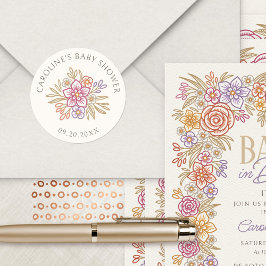 Adesivo Redondo Chá de fraldas de outono de Flores Selvagens