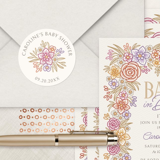 Adesivo Redondo Chá de fraldas de outono de Flores Selvagens (Criador carregado)