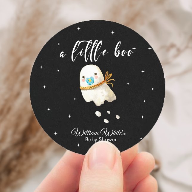 Adesivo Redondo Chá de fraldas de outono do Fantasma do Bebê (Cute Baby Ghost Halloween Fall Baby Shower Classic Round Sticker)