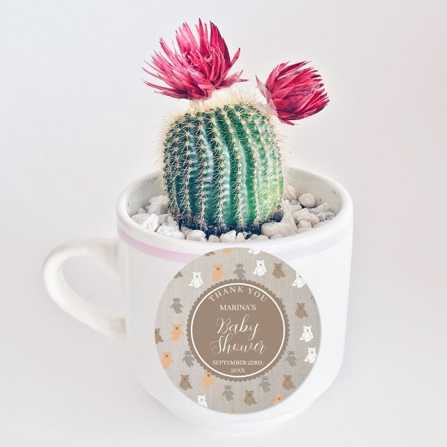 Adesivo Redondo Chá de fraldas de Padrão do Urso de Corte (Cute Bear Pattern Baby Shower Classic Round Sticker)