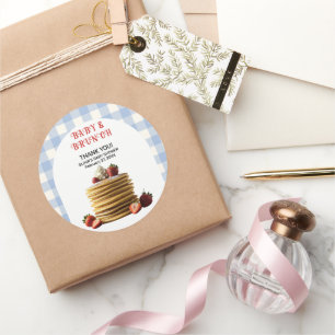 Adesivo Redondo Chá de fraldas de Panquecas de Morango Azul de Beb