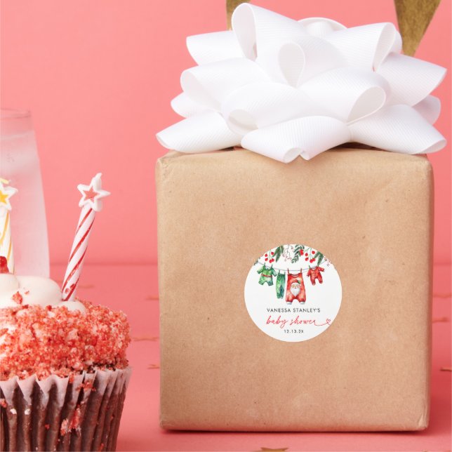 Adesivo Redondo Chá de fraldas de Papais noeis de Natal Floral fel (Festa)