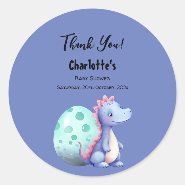 Adesivo Redondo Chá de fraldas De Pequeno Dinossauro Cónico De Aqu (Frente)