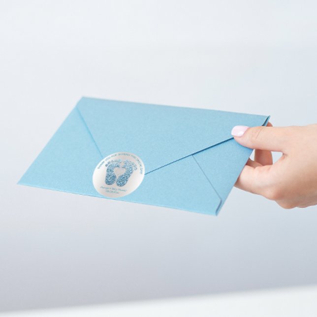 Adesivo Redondo Chá de fraldas de Pés Azuis Agradece-Lhe Cinza (Criador carregado)