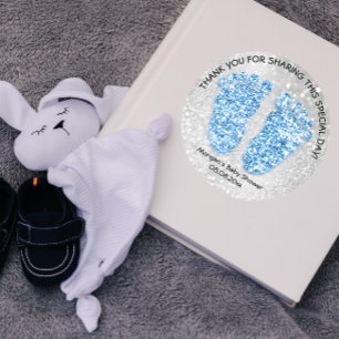 Adesivo Redondo Chá de fraldas De Pés Azuis Favorito Obrigado Ga