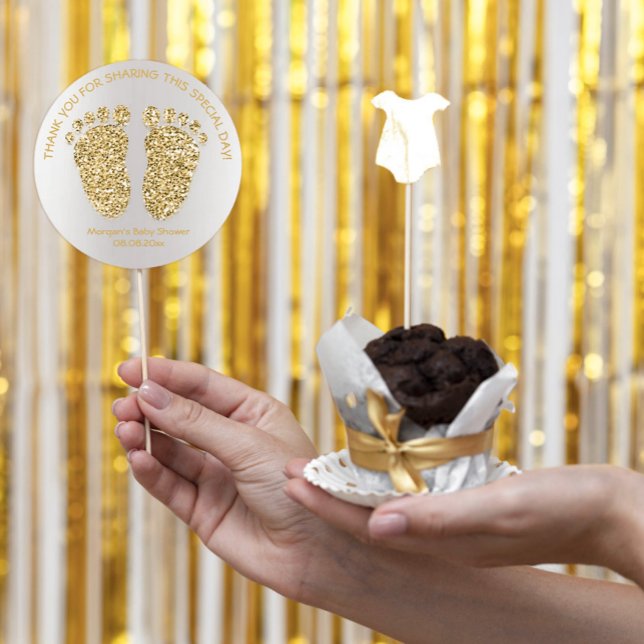 Adesivo Redondo Chá de fraldas De Pés Com Glitter De Cinza Dourada (Gold Gray Glitter Feet Baby Shower Favor Thank You Classic Round Sticker)