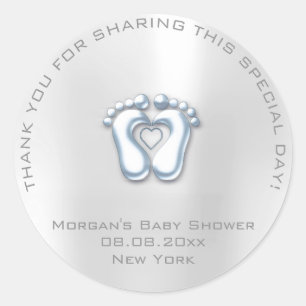 Adesivo Redondo Chá de fraldas De Pés-Coração Favorece Cinza Obrig