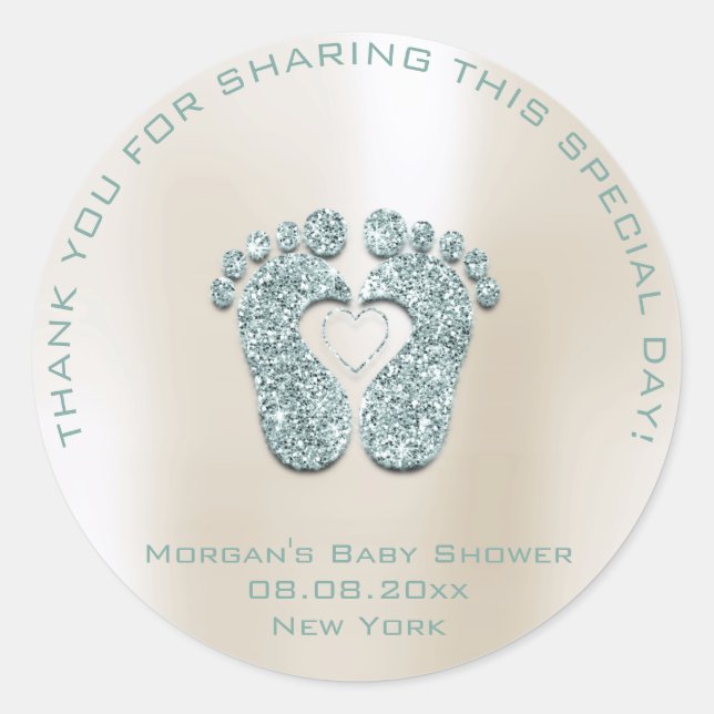 Adesivo Redondo Chá de fraldas De Pés-Coração Favorecer Obrigado M (Frente)