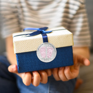 Adesivo Redondo Chá de fraldas de Pés-Prata Rosa Favorece Garoto