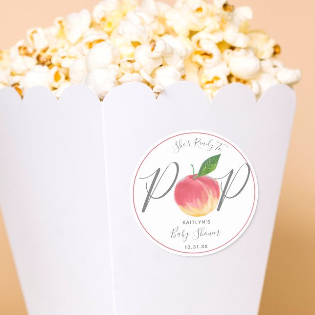 Adesivo Redondo Chá de fraldas De Pêssego Pronto Para Pop (Criador carregado)