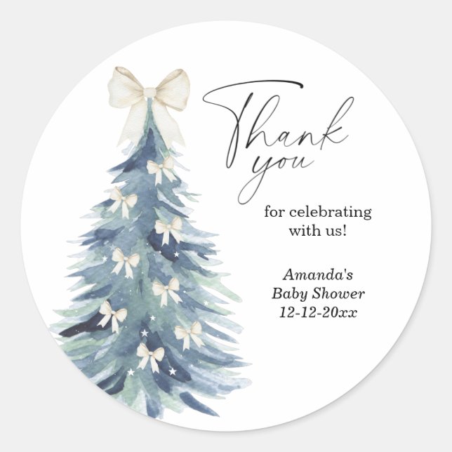 Adesivo Redondo Chá de fraldas de pinheiro de Natal Moderno em Wat (Frente)