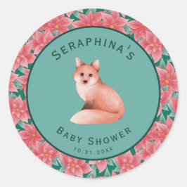 Adesivo Redondo Chá de fraldas de Poinsettia Fox de Natal