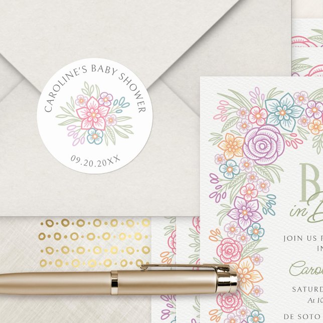 Adesivo Redondo Chá de fraldas de Primavera (Criador carregado)