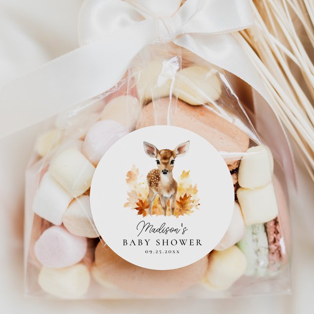 Adesivo Redondo Chá de fraldas de Queda de Veado da Floresta (Criador carregado)