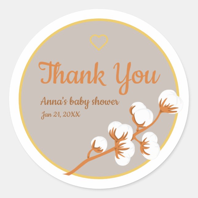 Adesivo Redondo Chá de fraldas de ramificação de algodão (Frente)