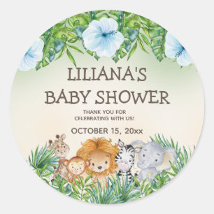 Adesivo Redondo Chá de fraldas de Rapazes da Selva Safari