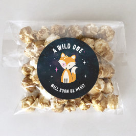 Adesivo Redondo Chá de fraldas de Raposa Cósmica Selvagem de Uma M