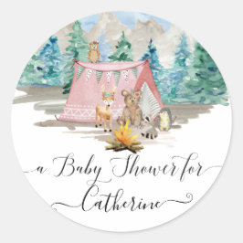 Adesivo Redondo Chá de fraldas De Rastreio Floral De Animais Da Fl