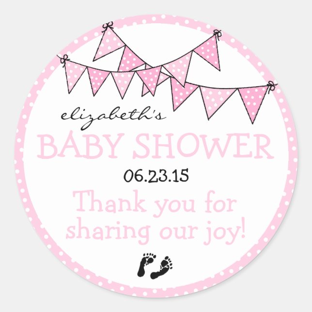 Adesivo Redondo Chá de fraldas de reabastecimento de Bolinhas rosa (Frente)