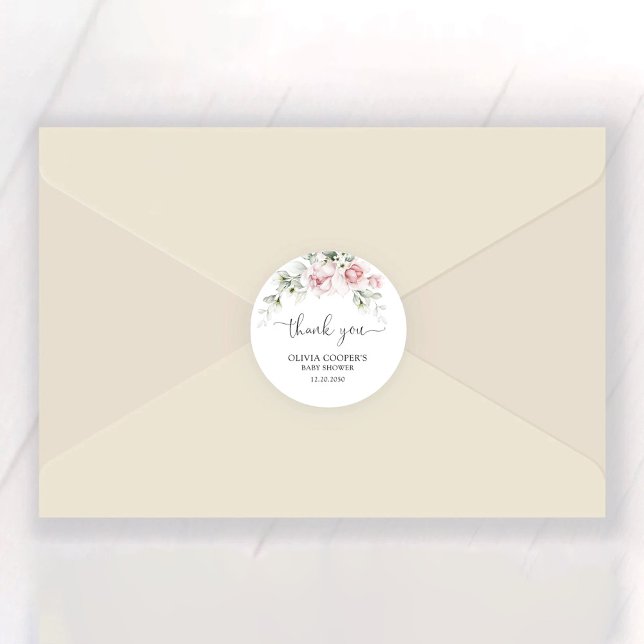 Adesivo Redondo Chá de fraldas de Rosas Rosa Esbranquiçadas Adesiv (Criador carregado)