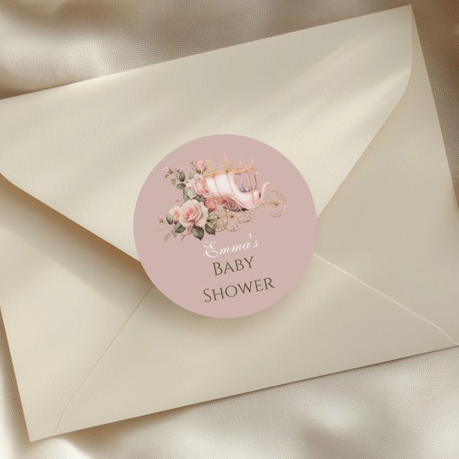 Adesivo Redondo Chá de fraldas de Rosas Rosa-Rosa da Carruagem Pri (Criador carregado)