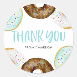 Adesivo Redondo Chá de fraldas de Rosquinhas Azul e Chocolate Obri