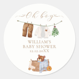 Adesivo Redondo Chá de fraldas de roupa de Boho Boy minimalista mo