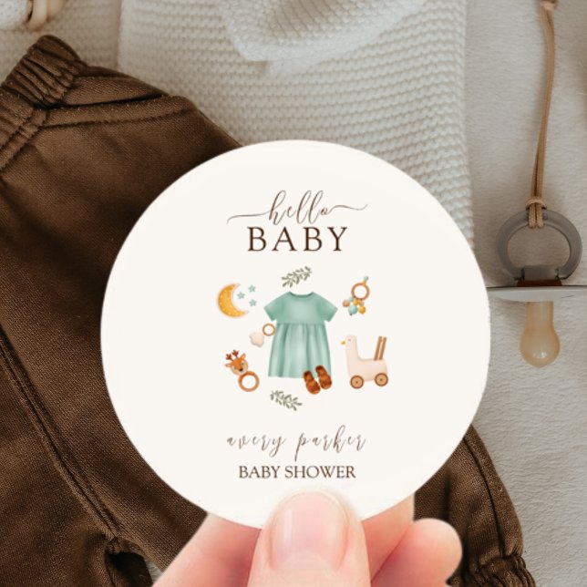 Adesivo Redondo Chá de fraldas de roupas da Boho Baby Girl (Boho Baby Girl Clothes Baby Shower Classic Round Sticker)