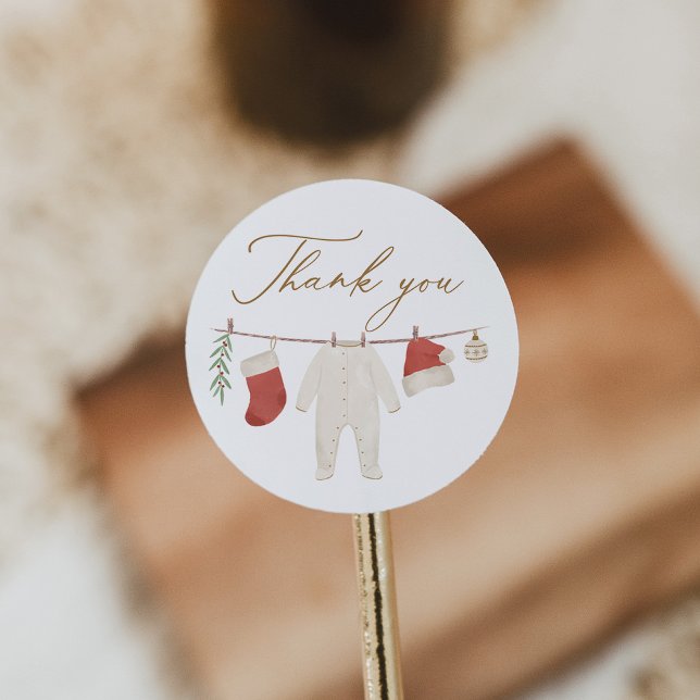 Adesivo Redondo Chá de fraldas de roupas de natal (Criador carregado)