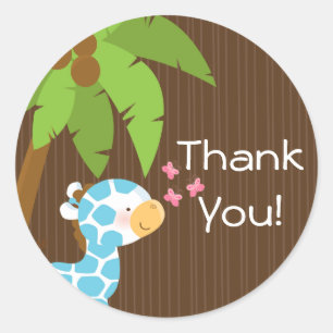 Adesivo Redondo Chá de fraldas de Safari Giraffe