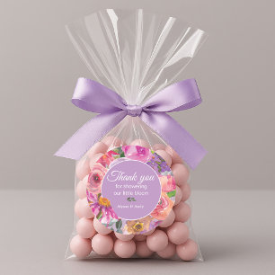 Adesivo Redondo Chá de fraldas de Sangue Floral Púrpura Rosa