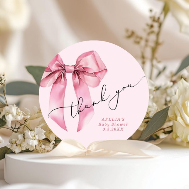 Adesivo Redondo Chá de fraldas de script de Arco rosa Obrigado (Criador carregado)