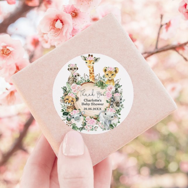 Adesivo Redondo Chá de fraldas de Selva Selvagem Safari Floral Ros (Criador carregado)