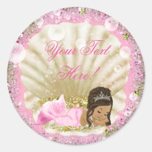 Adesivo Redondo Chá de fraldas de Sereia Étnica